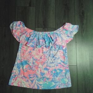 Lilly Pulitzer Pink and Blue Off-Shoulder Blouse